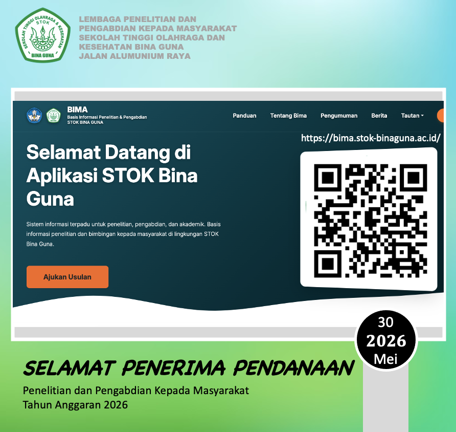 Penerima Pendanaan Penelitian dan Pengabdian kepada Masyarakat Sekolah Tinggi Olahraga dan Kesehatan Bina Guna Tahun Anggaran 2026